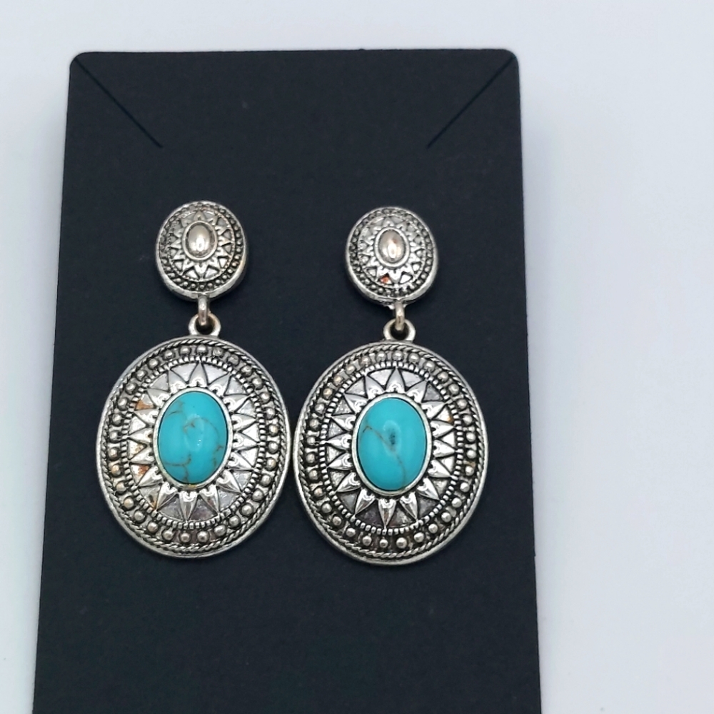Concho shell turquoise accent southwest style earrings